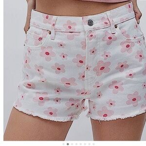 PacSun Vintage High Rise Pink & White Floral Button Fly Denim Shorts - 24